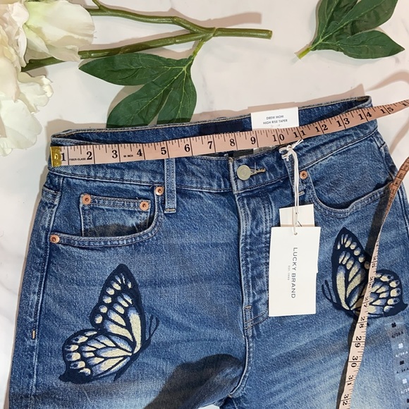 Lucky Brand High Rise Drew Mom Embroidered Butterflies - Picture 14 of 17